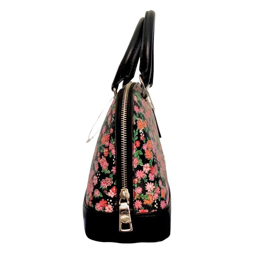 COACH Sierra Posey Cluster Floral Coated Canvas Satchel Bag Black/Pink  Wallet - Picture 6 of 12
